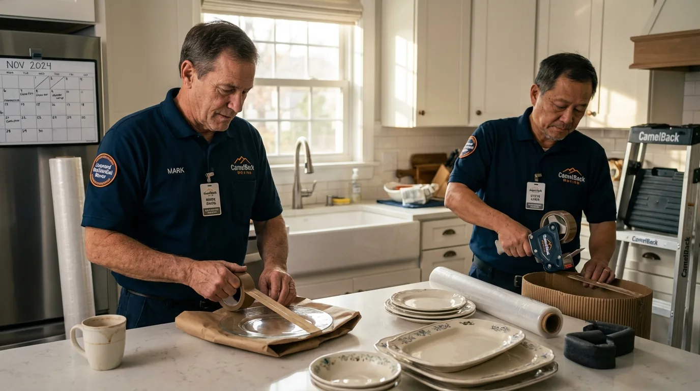 Professional crew packing kitchen dishware in Hart, TX